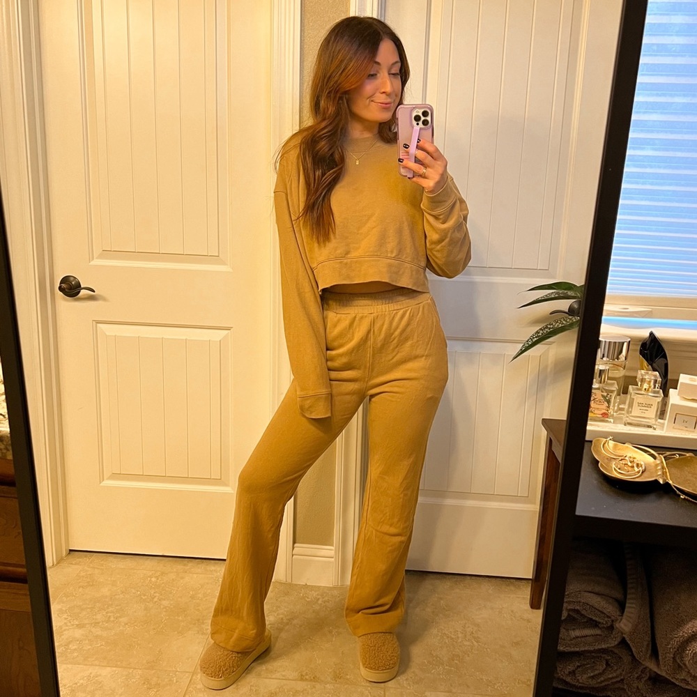nuuds wideleg sweatpants and cropped sweatshirt set, cinnamon S